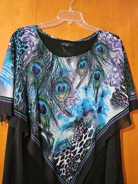 B.L.E.U. Peacock Feather Overlay Tunic in Teal & Purple